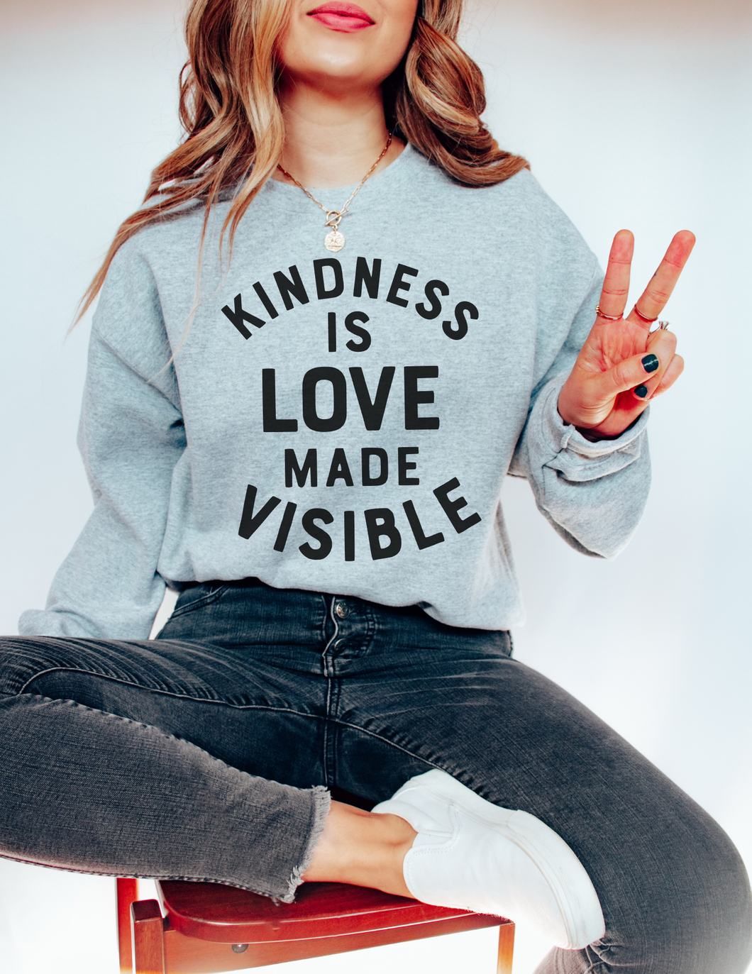 UNISEX DROP SHOULDER SWEATSHIRT - ATHLETIC GREY - KINDNESS