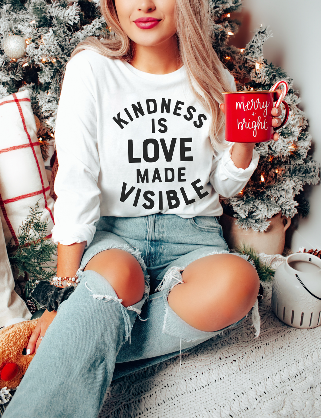 UNISEX LONG SLEEVE TEE - WHITE - KINDNESS