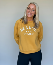 BE A NICE HUMAN - CROPPED RAGLAN PULLOVER FLEECE - MUSTARD