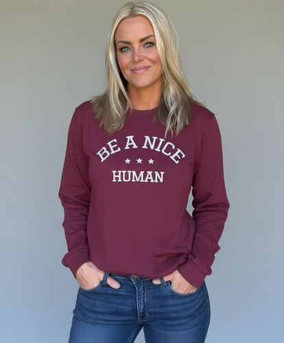 BE A NICE HUMAN - UNISEX LONG SLEEVE TEE - CARDINAL