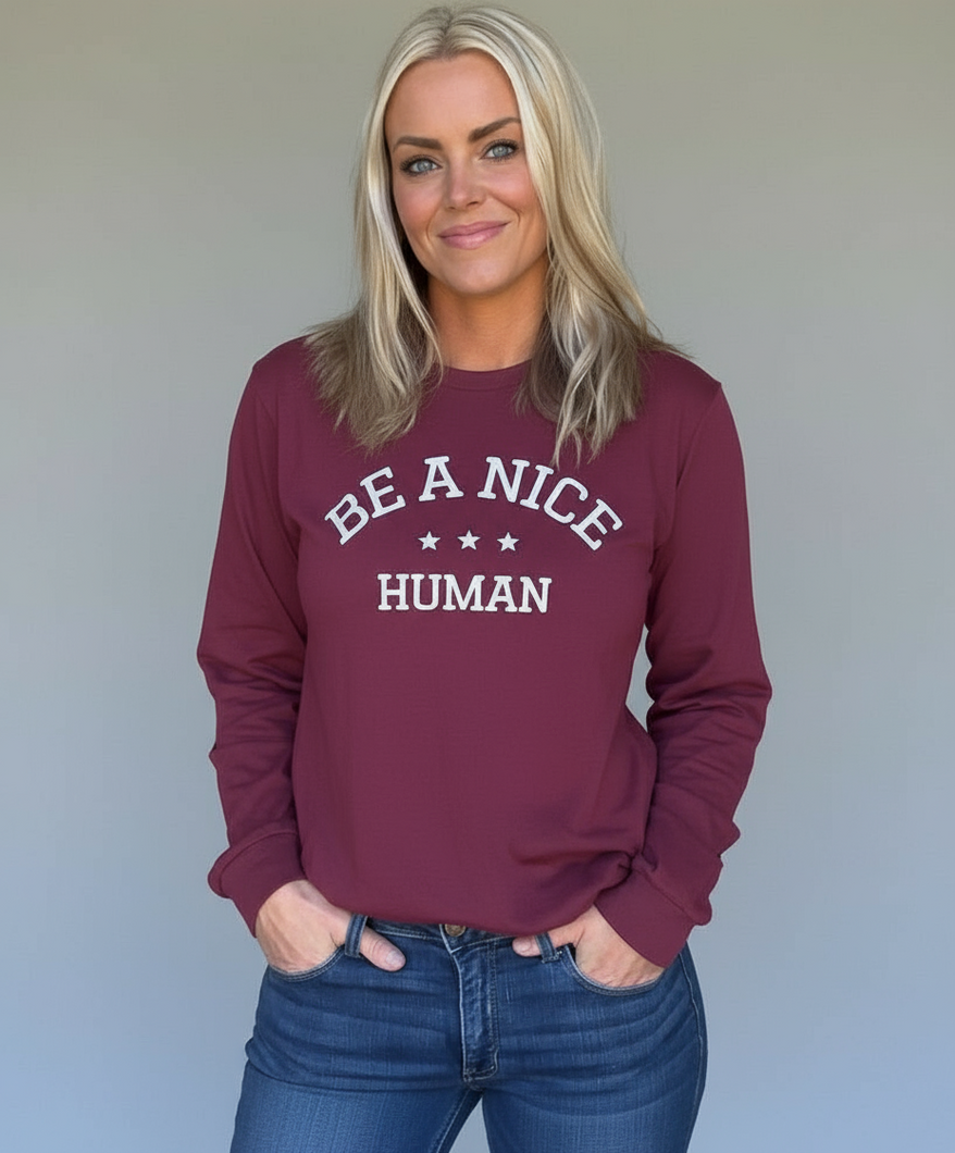 BE A NICE HUMAN - UNISEX LONG SLEEVE TEE - CARDINAL
