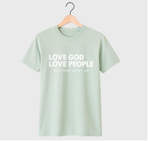 LOVE GOD LOVE PEOPLE - UNISEX TEE (DUSTY GREEN)