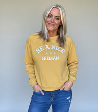 BE A NICE HUMAN - CROPPED RAGLAN PULLOVER FLEECE - MUSTARD
