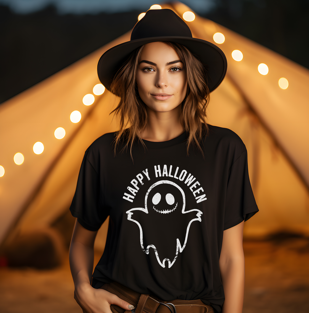HAPPY GHOST - BLACK SHORT SLEEVE TEE