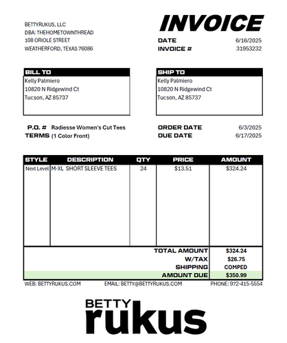 Kelly Palmiero Invoice