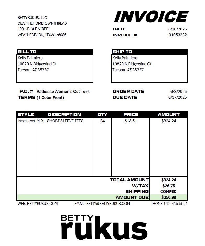Kelly Palmiero Invoice