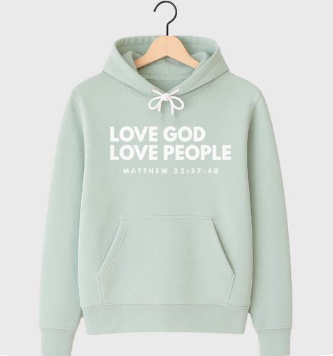 LOVE GOD LOVE PEOPLE - UNISEX HOODIE (DUSTY BLUE)