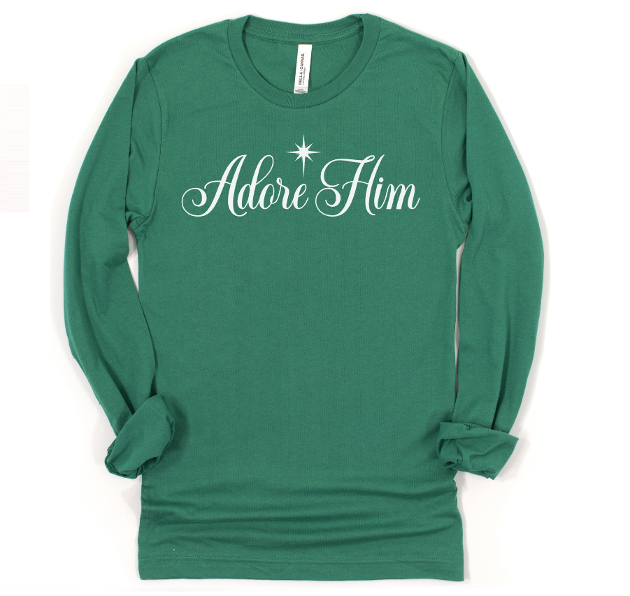 ADORE HIM  - UNISEX LONG SLEEVE TEE - SOLID GREEN