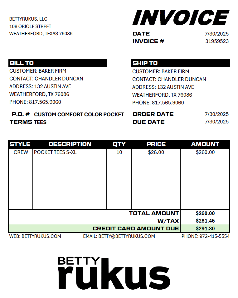 BAKER FIRM INVOICE