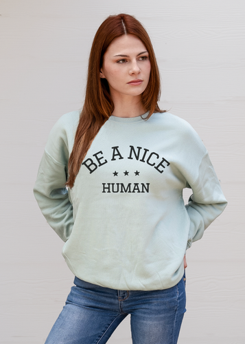 BE A NICE HUMAN - UNISEX DROP SHOULDER SWEATER (COLOR: DUSTY)