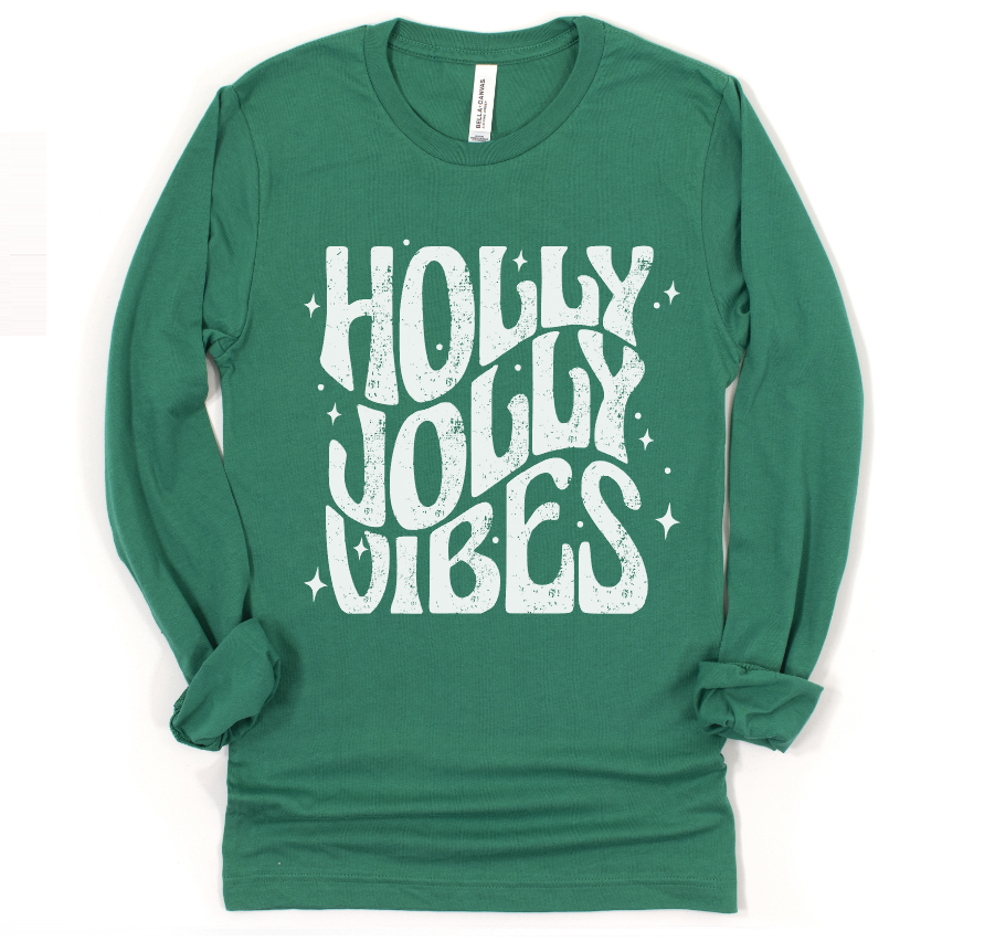 HOLLY JOLLY - UNISEX LONG SLEEVE TEE - SOLID GREEN