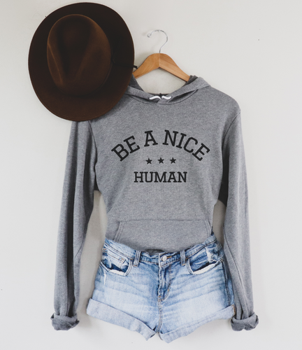 BE A NICE HUMAN - UNISEX PULLOVER HOODIE (COLOR: DEEP GREY)