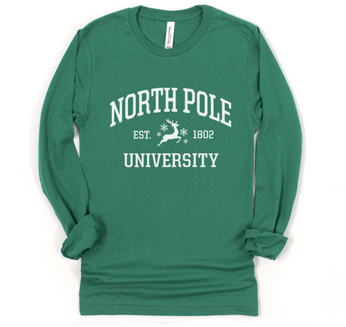 NORTH POLE - UNISEX LONG SLEEVE TEE - SOLID GREEN