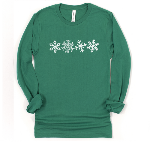 SNOWFLAKES - UNISEX LONG SLEEVE TEE - SOLID GREEN