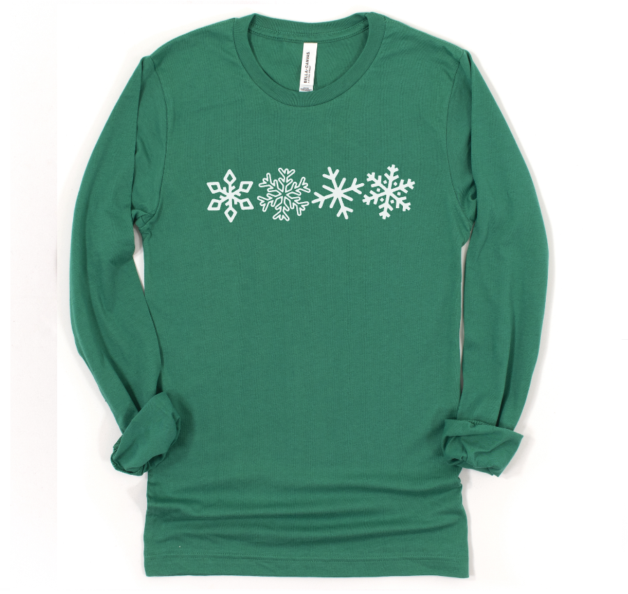 SNOWFLAKES - UNISEX LONG SLEEVE TEE - SOLID GREEN