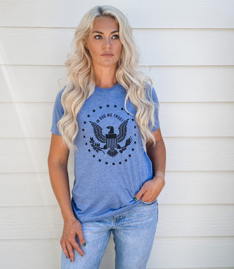 IN GOD - TRI BLUE UNISEX TEE