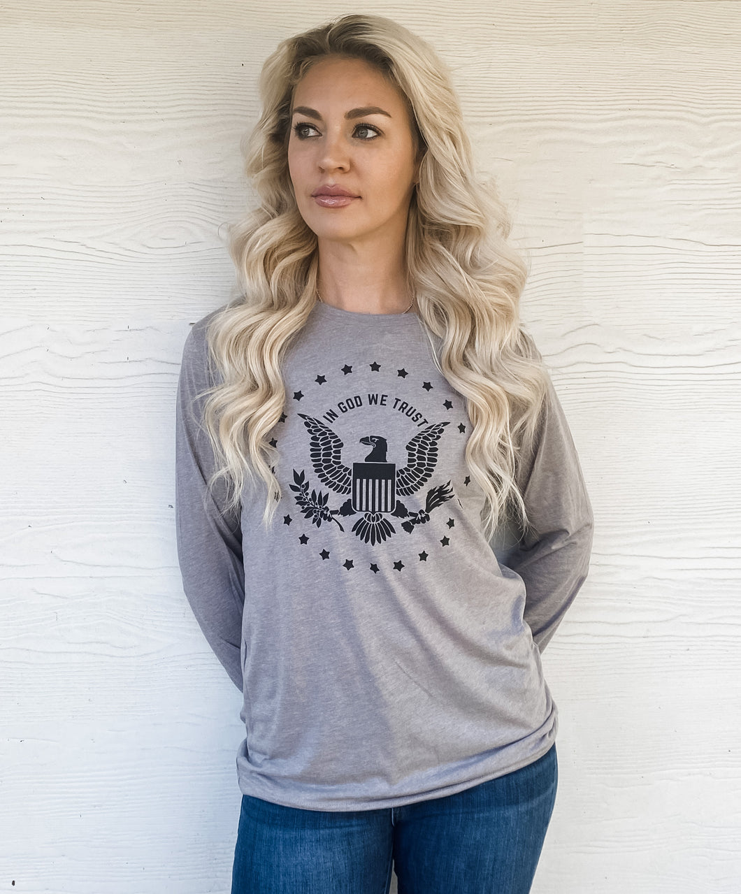 IN GOD - UNISEX LONG SLEEVE TEE - LIGHT GREY